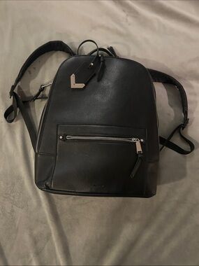 Aldo Black Leather Backpack with Silver Hardware